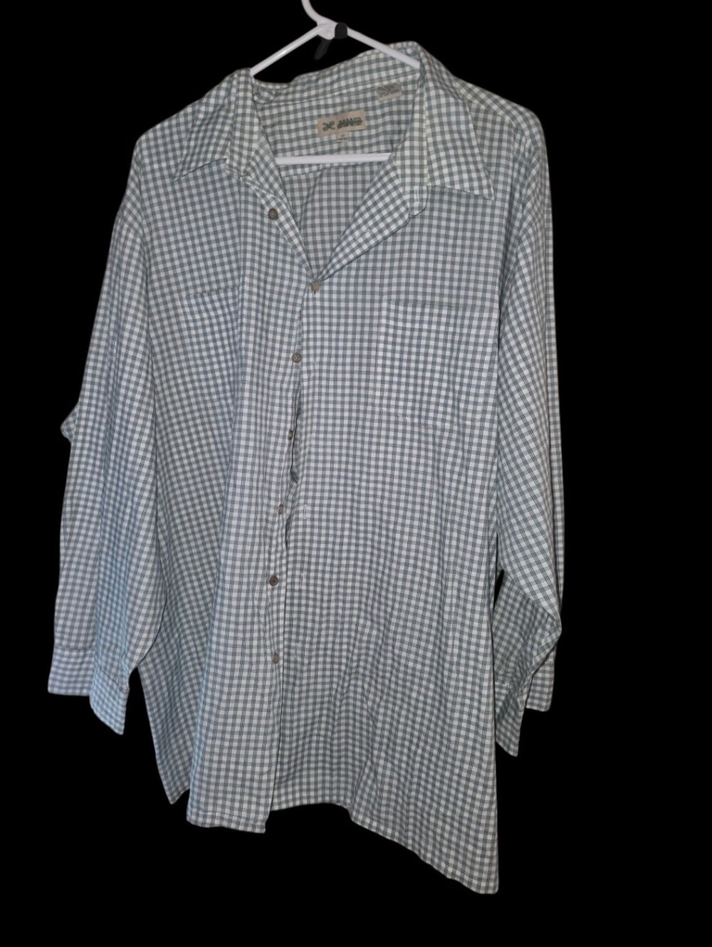 6/11/87. Mens Haband Light Blue and White Gingham Button-Up Shirt